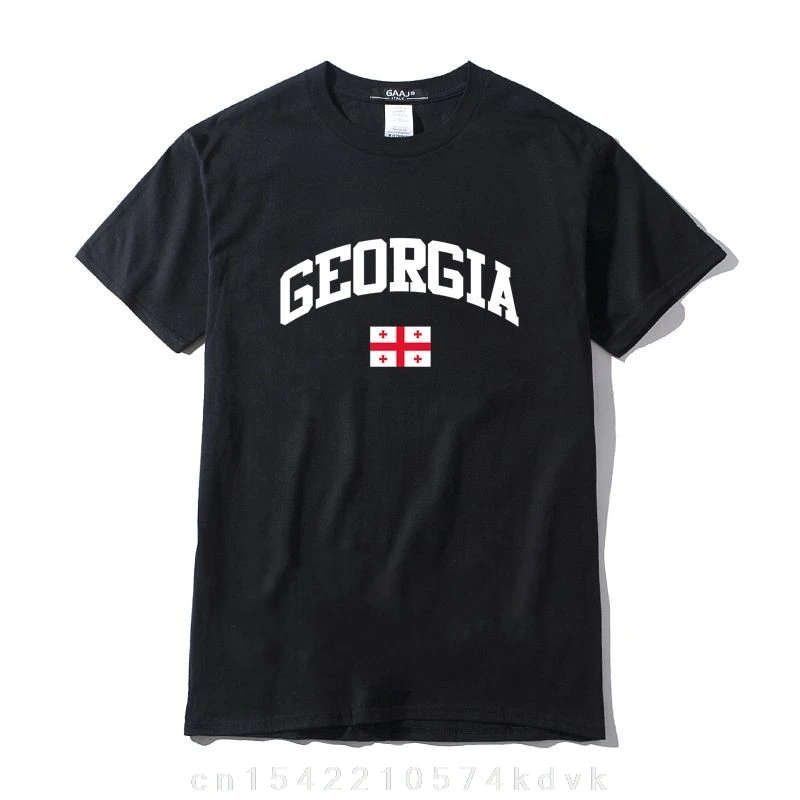 Georgia Flag Quality Printing T-shirt For Men 100% Cotton Casual Clothes Tops Fashion Oversize Streetwear Style Tee Shirts