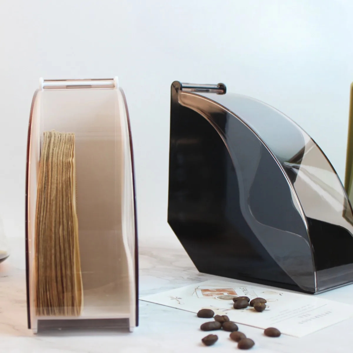 Coffee Filter Holder Coffee Paper Storage Rack Napkins Dispenser Container Stand with Dustproof Cover for V60 Cone Coffee Filter