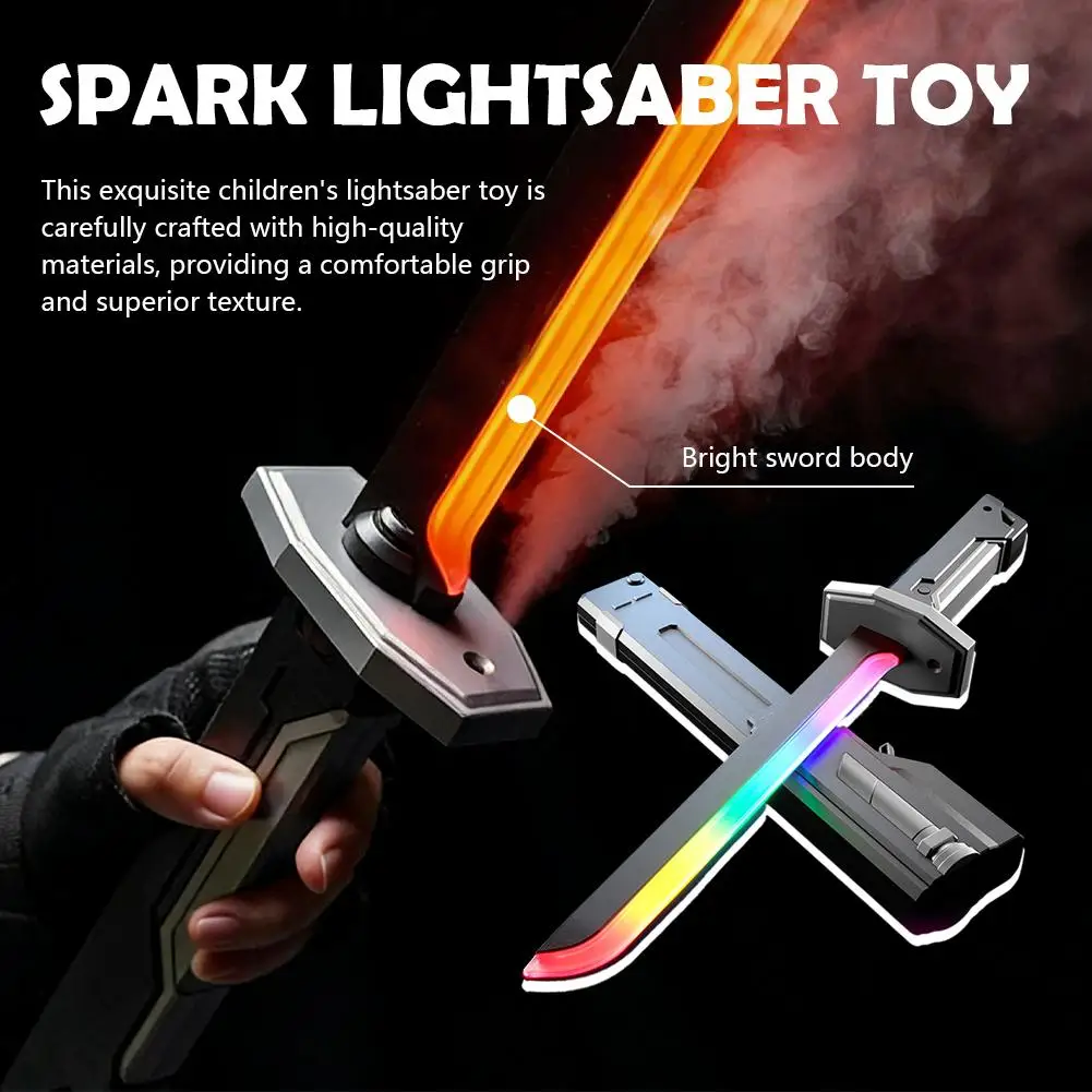 Espada de faísca fluida de 7 cores, espada de 17,32 polegadas com efeitos sonoros, espada led com fumaça para 14 + anos de idade, sabre de luz de brinquedo