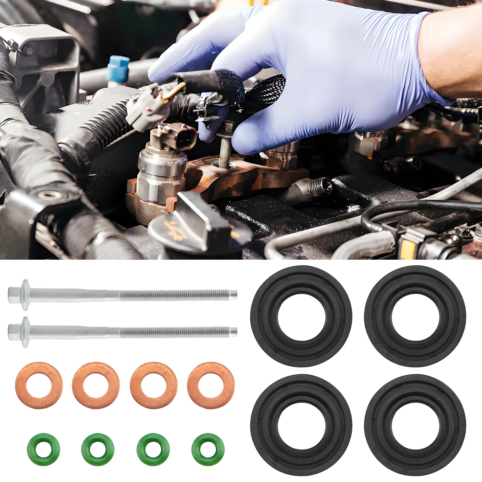 Diesel Injector Seal Bolts O-Ring Washer Kit with Rocker Cover Gasket For Peugeot Boxer 2.2 HDI 120 1372490 1378433