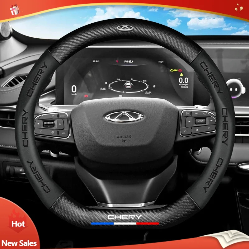 

Carbon Fiber+Leather Car Steering Wheel Cover For Chery Omoda C5 5 FX EV E5 2022 2023 2024 Tiggo 7 plus 8 Pro Auto Accessories