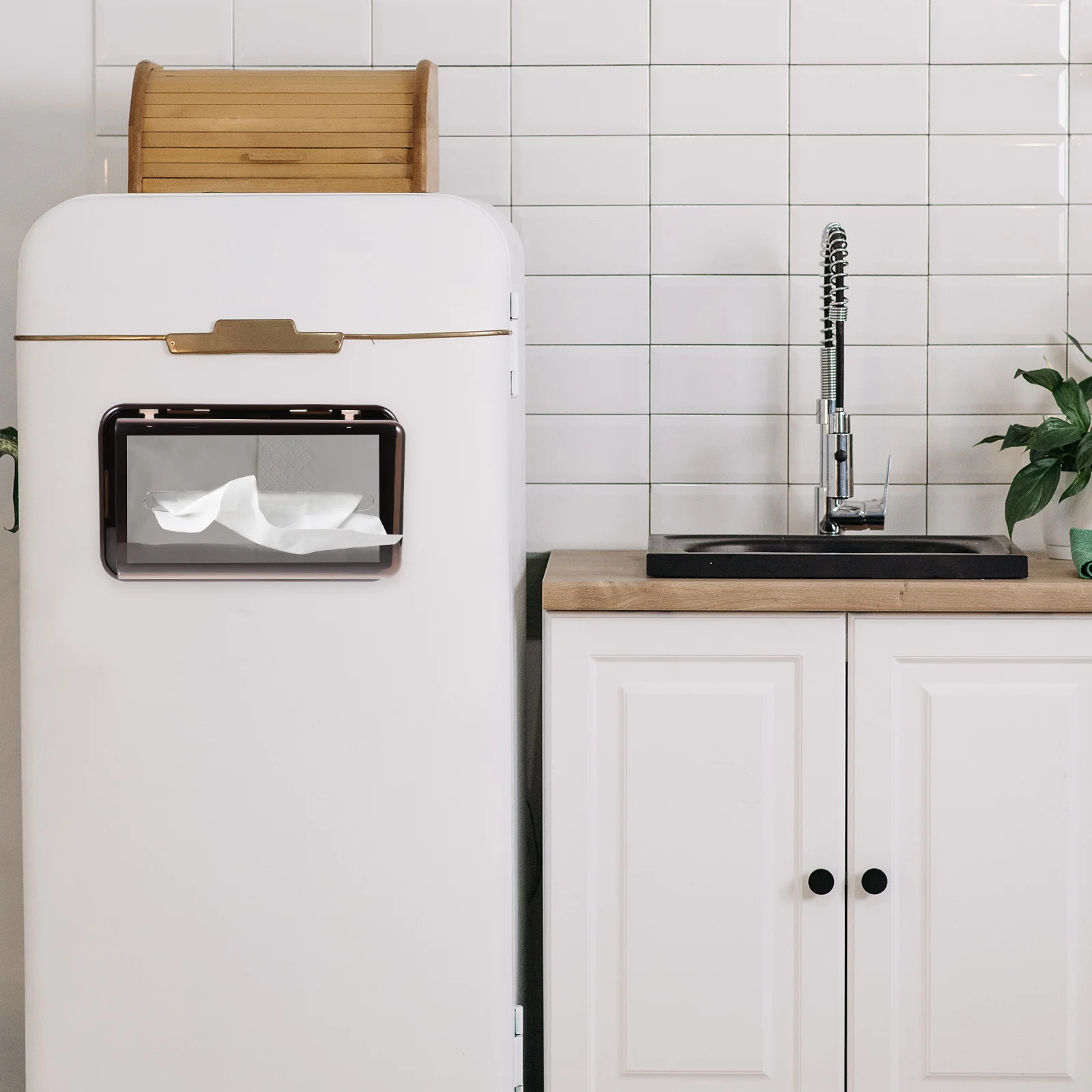 

Magnetic Tissue Box Napkin Holder Punch- Refrigerator Organizer Bathroom Tissue Paper Dispenser Decorative Box