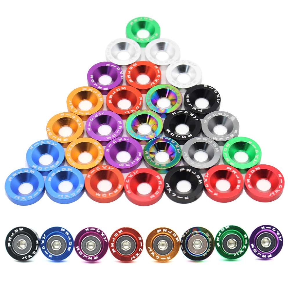 10PCS/Lot Car Aluminum Washer M6 Colourful Anodized Countersunk Head Bolt Washers Gasket JDM Racing For Honda BMW Toyota Nissan