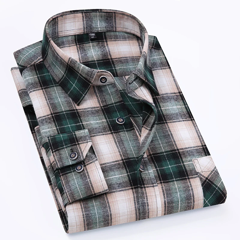 Oversize 11XL 10XL 9XL Plaid Flannel Shirts For Men Long Sleeve Cotton Fashion Casual Soft Standard-Fit Man Shirt Blouse Clothes