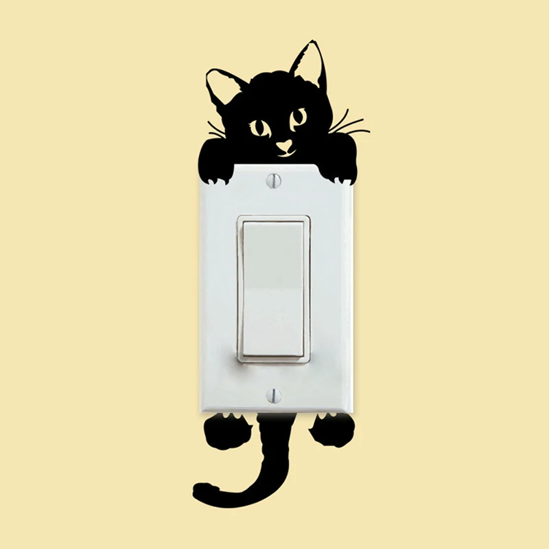 1pc Black Lovely Cat Light Switch Phone Wall Stickers For DIY Home Decoration Cartoon Animals Wall Decals PVC Mural Art