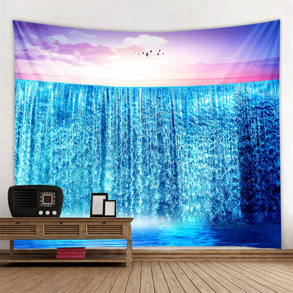 

Forest waterfall tapestry wall hanging, natural landscape, hippie, hanging cloth, room art decoration, living room, bedroom