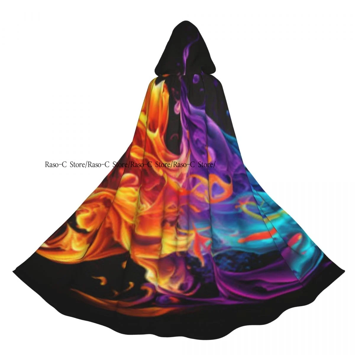 

Unisex Witch Party Reversible Hooded Adult Vampires Cape Cloak Colorful Fire Flames