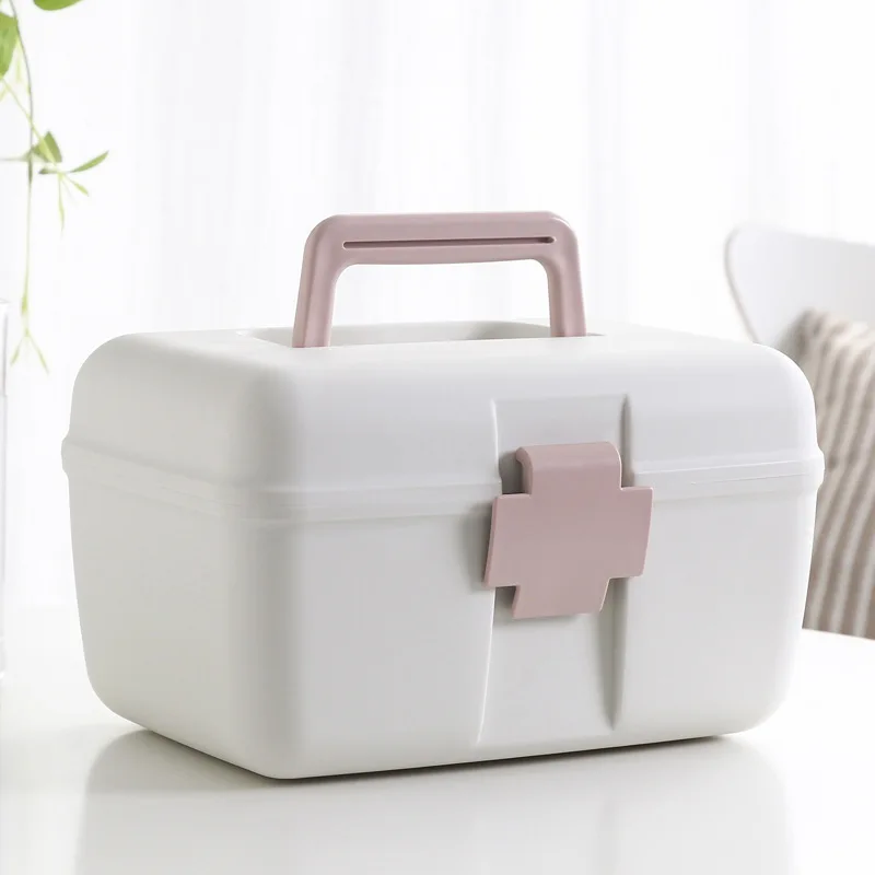 Simple new portable double-sealed compartments medicine box home portable medical first aid box medicine storage box