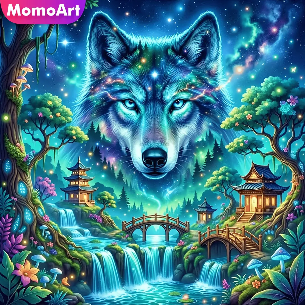 Momoart Diamond Painting Wolf Animal Full Square Round Mosaic Tower Picture Rhinestones Embroidery Tree Craft Kit Handmade Hobby
