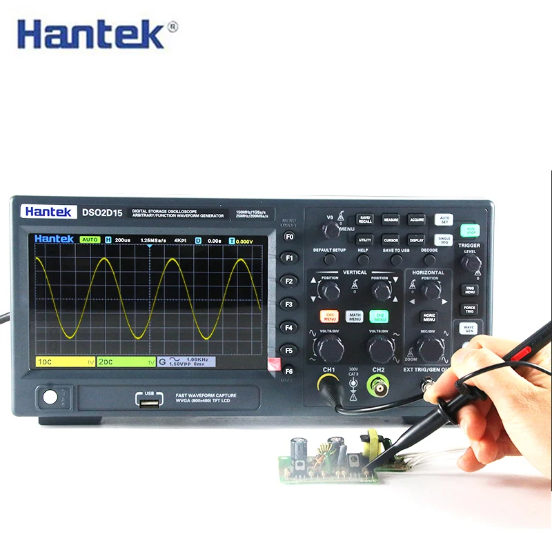 Imagem -02 - Hantek-osciloscópio Digital Portátil Testador de Medidor Usb Canais 100mhz Largura de Banda 150mhz Dso2c10 Dso2d15 Dso2d10 Dso2c15