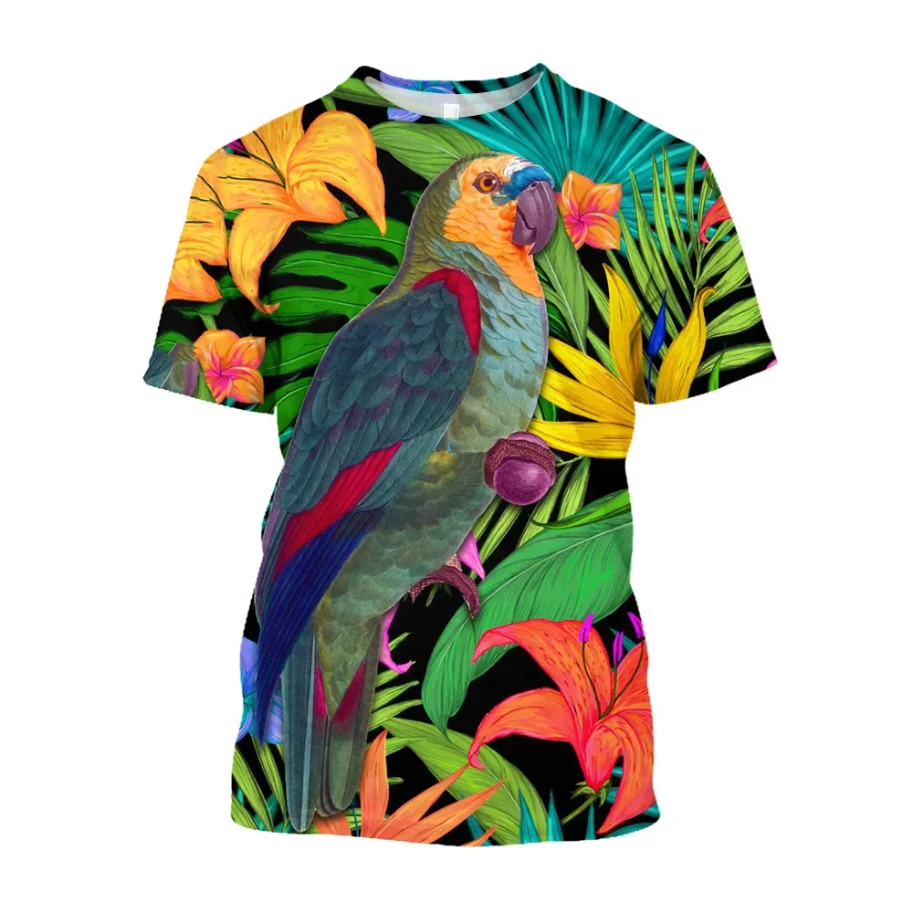 Summer Fashion Parrot Bird graphic t shirts For Unisex New Youth Beauty and Color Printed Round Neck Short Sleeve Streetwear Top