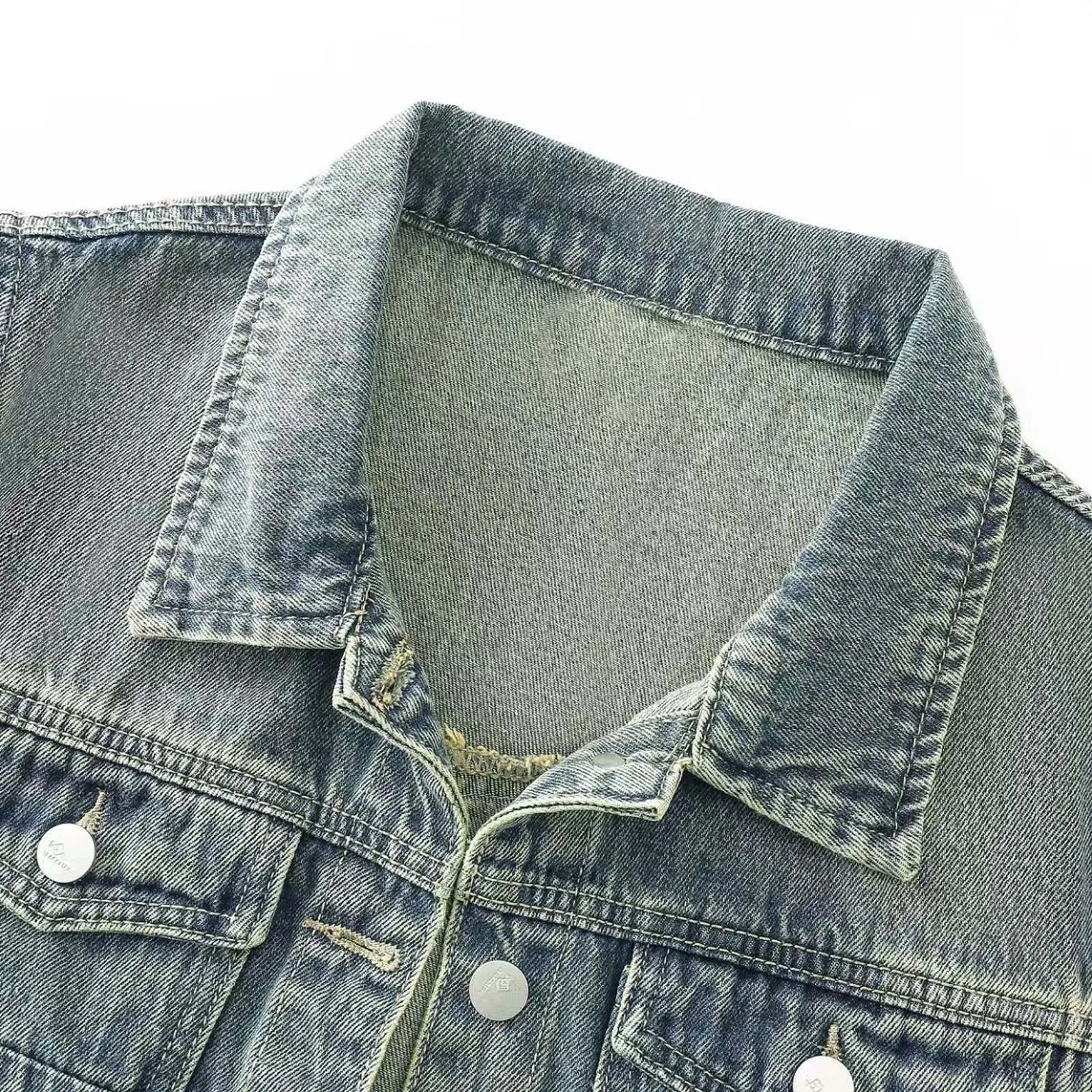 

Womens Stylish Distressed Denim Vest Lapel Sleeveless Chest Pockets Front Button-down Tank Top Jean Jacket for Daily Casual