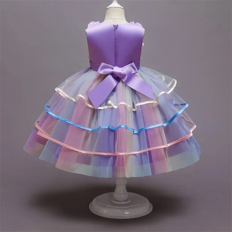 Unicorn Girls Tulle Dresses 3-10Y Kid Wedding Tutu Layers Cake Princess Elegant Party Prom Dress Children Communion Evening Gown