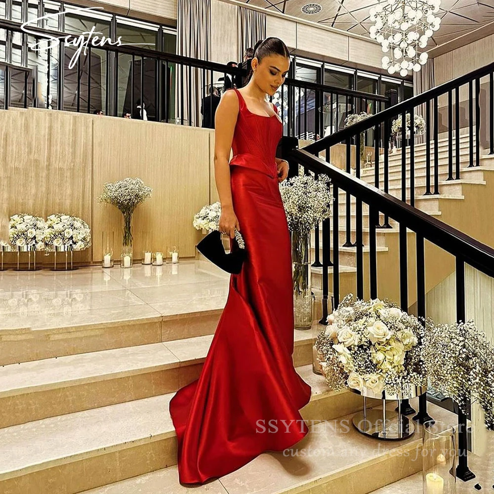 

SSYTENS Elegant Red Prom Dresses For Women Saudi Customized Satin Wedding Party Gowns Arabic Banquet Dinner Events Gala Dress