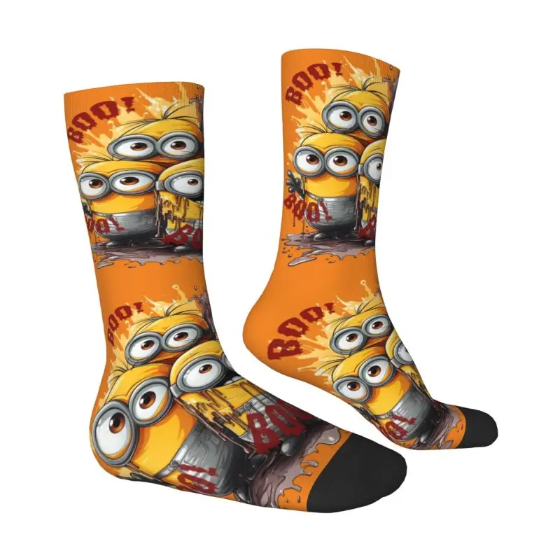 Custom Cool Print M- Minions Halloween BOO Socks for Women Men Stretchy Summer Autumn Winter Crew Socks