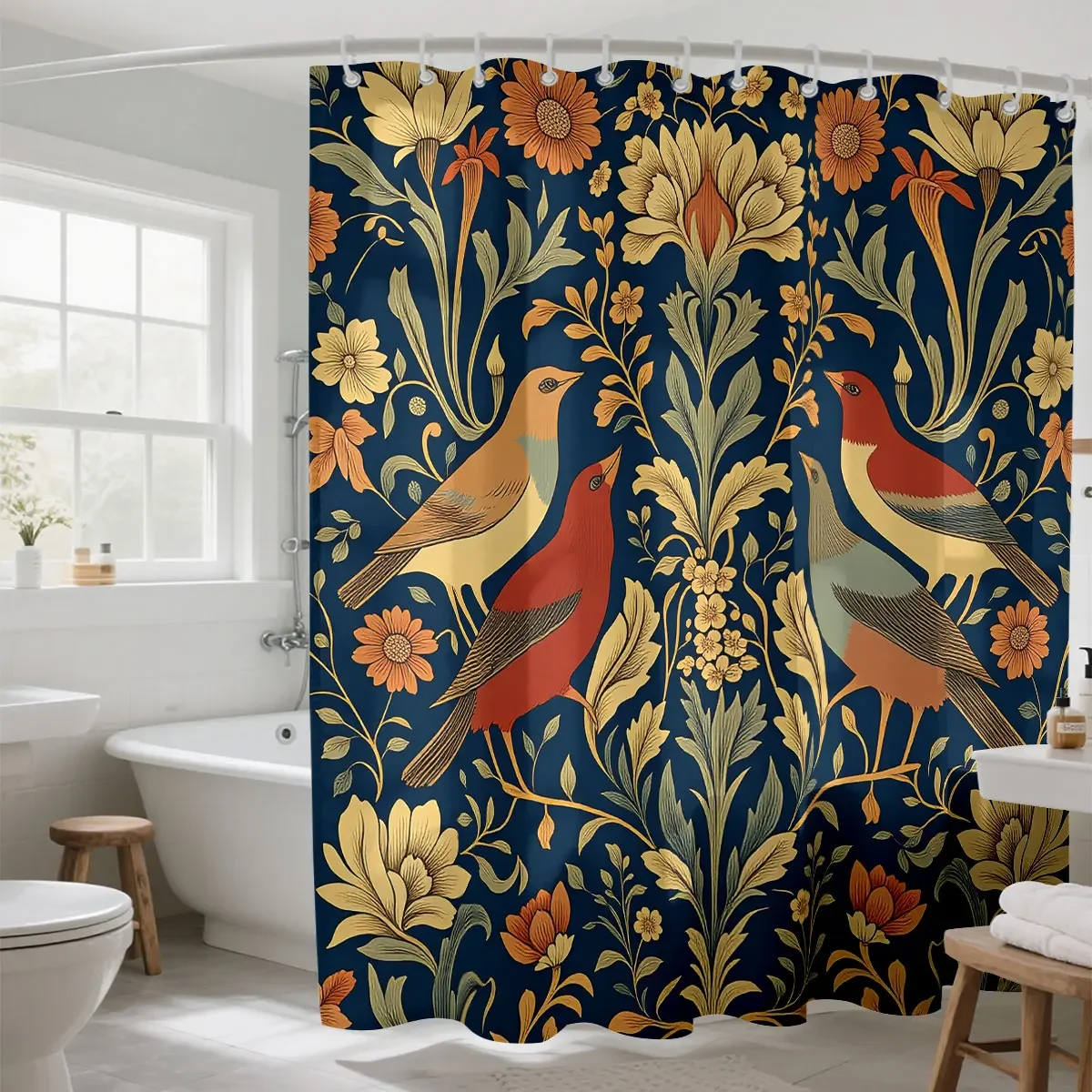 1pc Retro Flower Printed Shower Curtain Multi Size Partition Privacy Bathroom Hanging Curtain Fashion Home Decoration