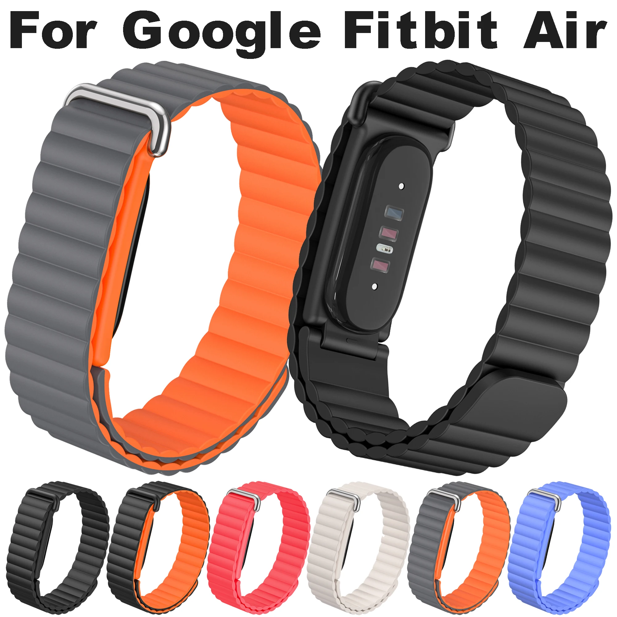 Silicone Magnetic Strap for Google Fitbit Air Rubber Loop Bracelet Outdoors Sports Band Wristband for Women Men