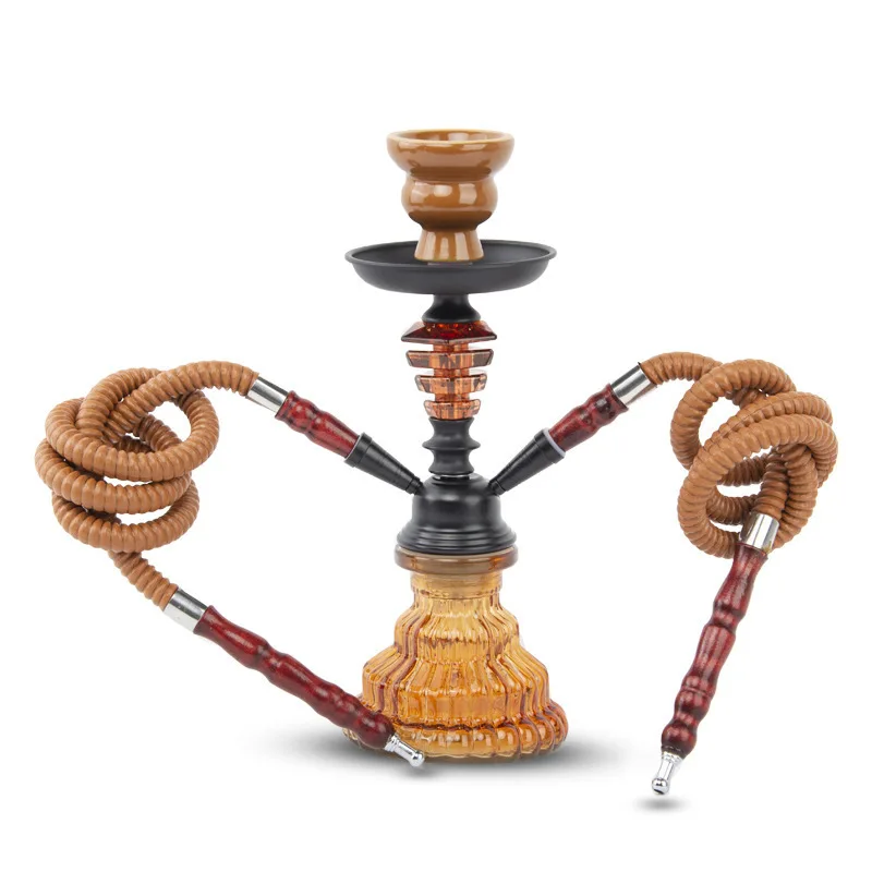 

Complete Set Hookah Shisha Coffee Colored Shisha Small Double Tubes Glass Hookah Pipes Hookahs KTV Hot Selling Shisha For Bar