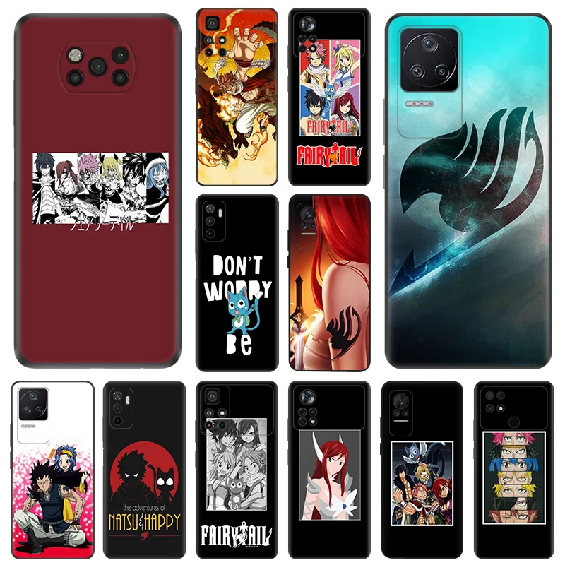 Matte Phone Case for Xiaomi Mi Poco F3 F4 F5 X3 X4 X5 M3 M4 Pro GT M5 C40 C50 C51 M5S Fairy Tail Anime Black Soft Cover