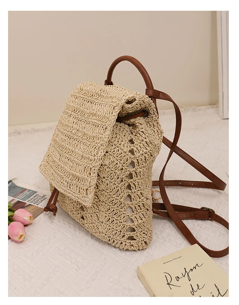 2023 New Women Handmade Straw Backpack Mini Summer Travel Bags Casual Holiday Backpack 2 Colors Drop Shipping