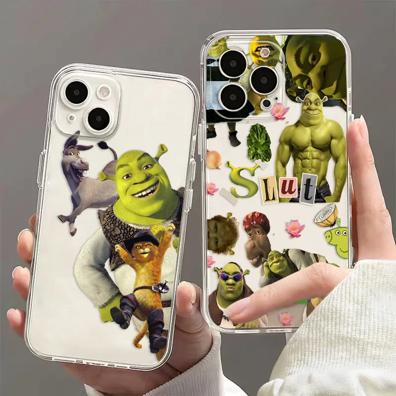 Cartoon Funny Shreks Phone Case For iPhone 16 15 14 13 12 11 Mini Pro Max X XR XSMax 7 8 Plus SE20 Transparent Cover Funda