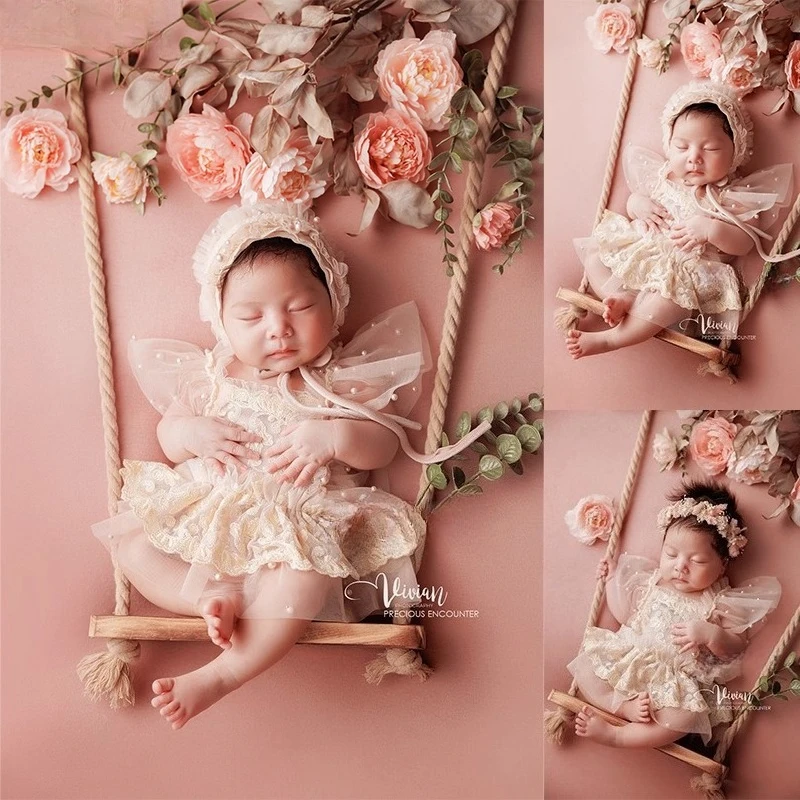 Newborn Baby Photography Props Boho Set Backdrop Swing Decor Floral Headband Clothes Fotografia Photoshoot Studio Photo Shooting