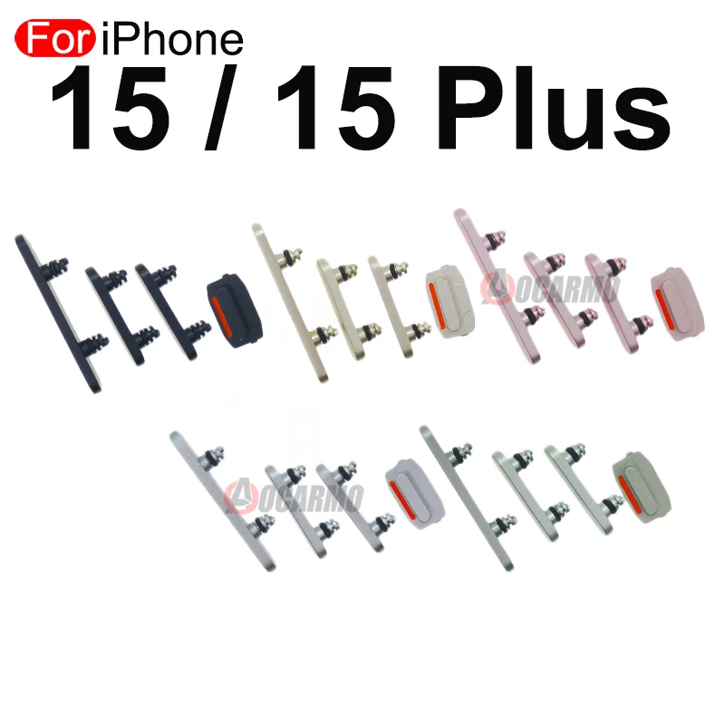 Aocarmo para apple iphone 15 15plus plus ligar/desligar volume mudo botão conjunto completo de peças de reposição chave