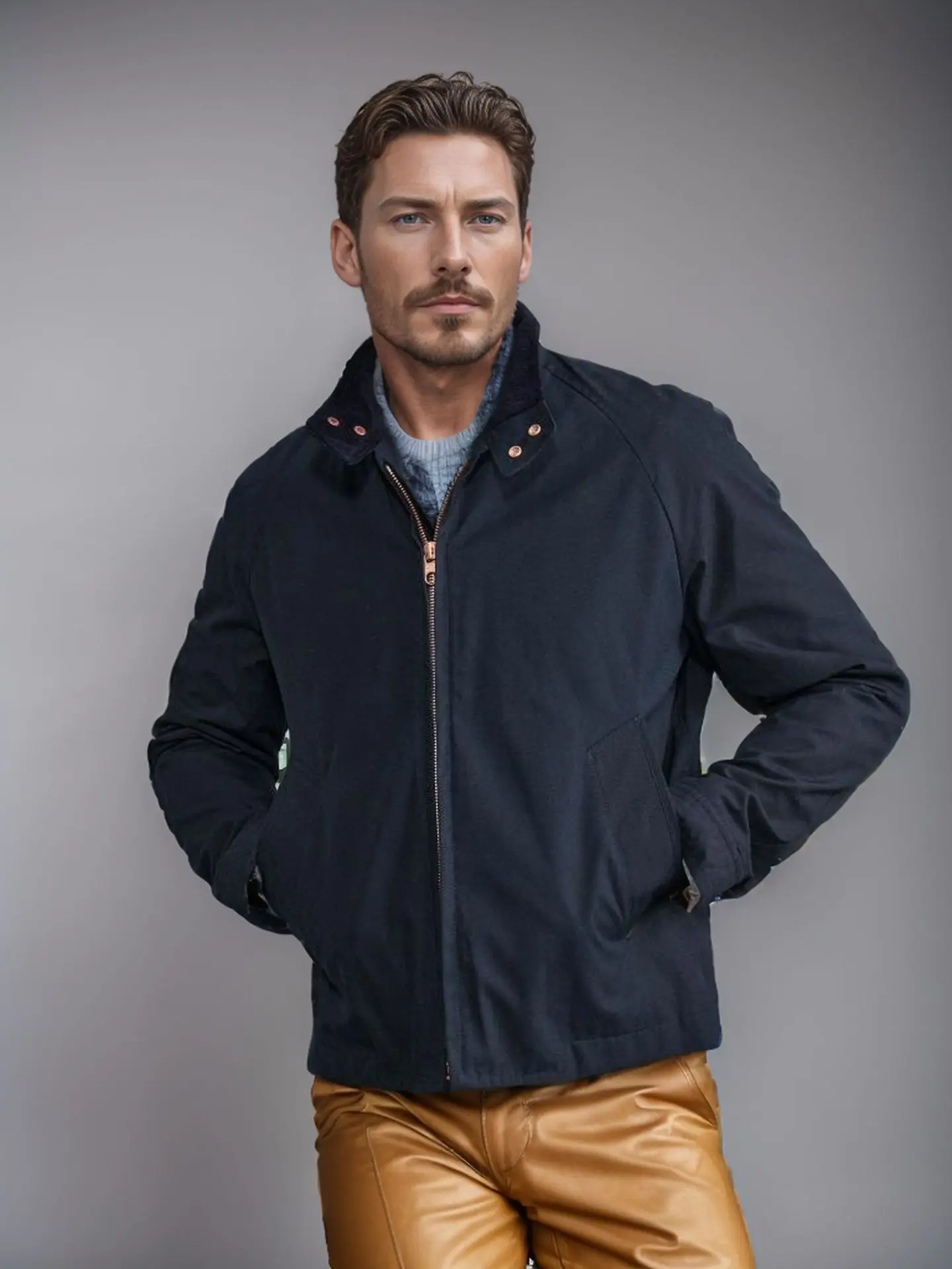 Simple Men's 2026 Spring and Autumn Jacket Jacket Men's Stand-up Collar Zipper Solid Color Jacket
