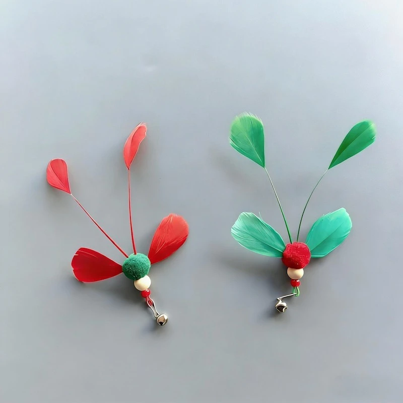 2pcs/4pcs Random Color Artificial Insect Feather Cat Toy Teaser Stick for Changing Heads Feather Pet Toys Wand Accessories