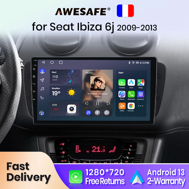 AWESAFE PX9 Car Radio Autoradio for Seat Ibiza 6j 2009-2013 Wireless Carplay Screen Android Auto Stereo GPS Navi FM RDS France