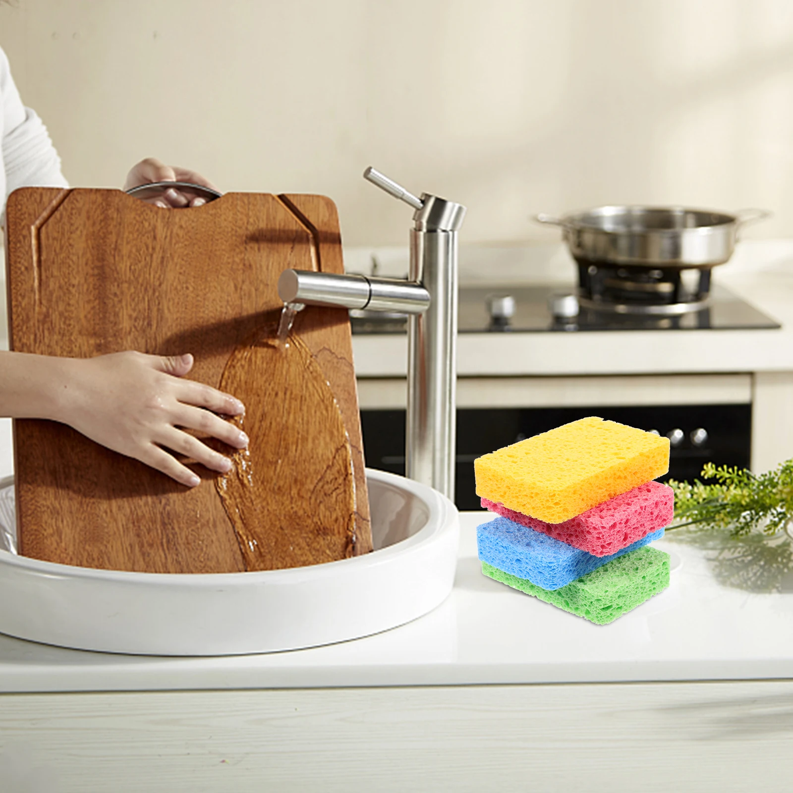

8pcs Dish Scrubber Reusable Kitchen Pad Pot Cleaning Sponge Firm Water Absorbent Long Lasting Dual Side Scouring Sponge Sponges