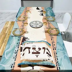 Happy Passover Waterproof Tablecloth Holiday Table Decor Pesach Seder Jewish Hebrew Rectangle Tablecloth Holiday Party Decor