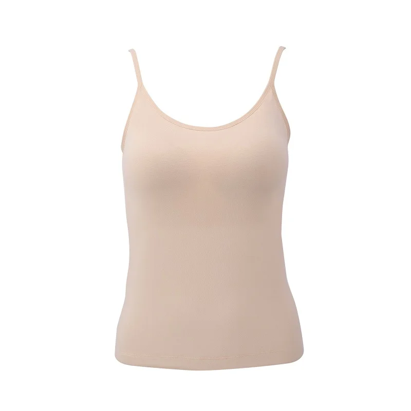 Lady Sexy Camisole Without Rims With Chest Pad Cotton Top Women Strap Sleeveless Thin Camisole Vest Top Simple Base Vest Tops