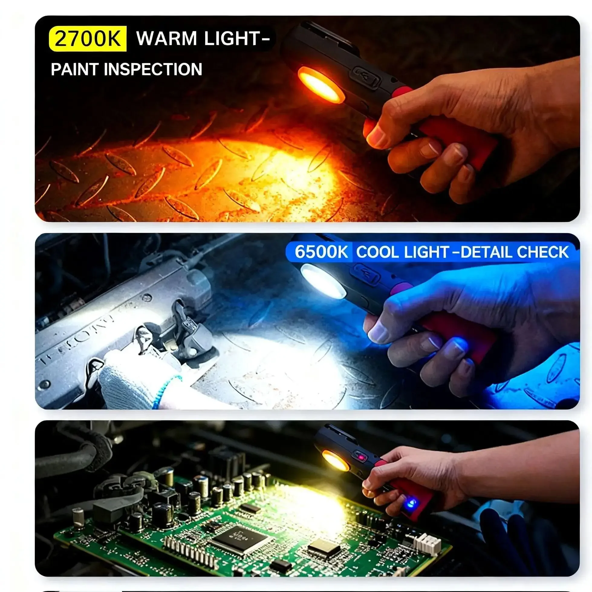 FUNAYA مصباح يدوي محمول أدوات تفصيل السيارة طلاء السيارات إنهاء مصباح مسح دوامة قبضة مغناطيسية متعددة أضواء العمل لإصلاح السيارات