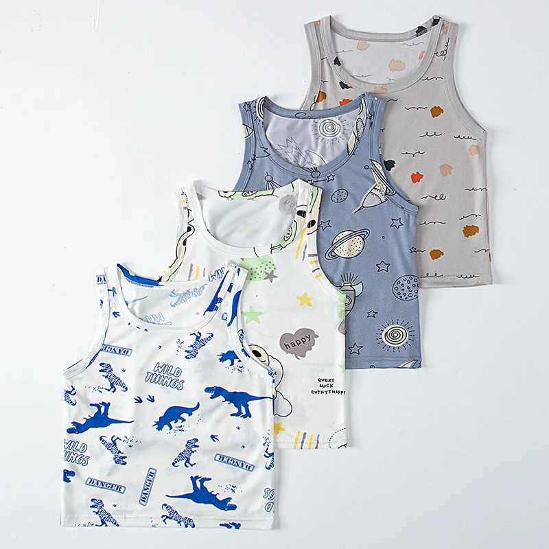 4-Piece Combination Children's Cute Printed Vest Boys and Girls Comfortable and Casual Joker Four Seasons Vest T-Shirt