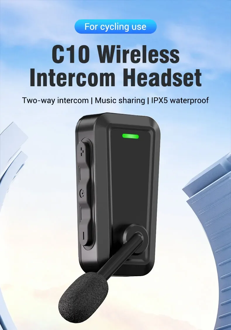 1/2 Stück C10 Bluetooth 6.0 Helm-Intercom-Headset, kabellose Motorrad-Kopfhörer mit Geräuschunterdrückung für Outdoor-Klettern und Radfahren – Detail 4