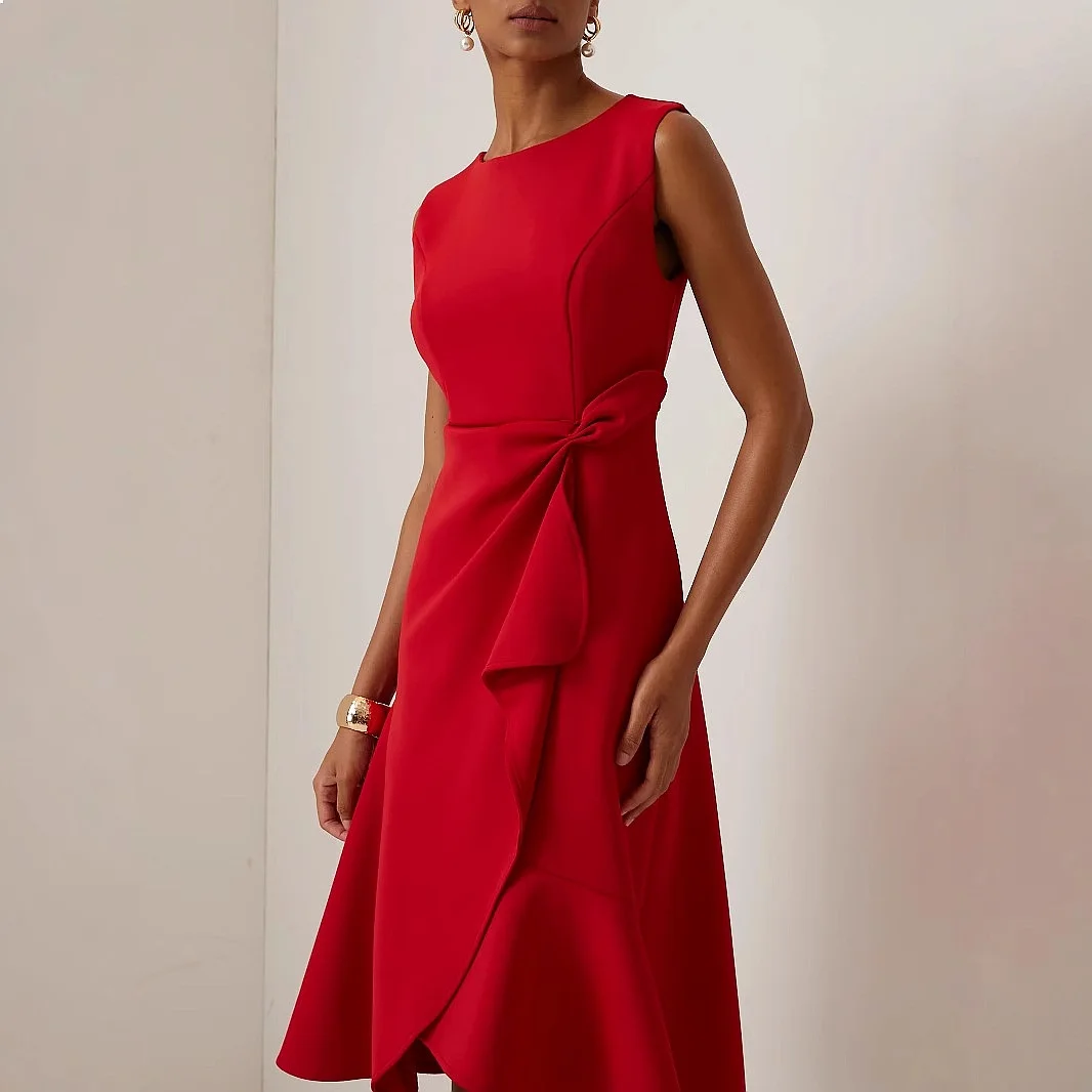 Women's Sleeveless Red Evening Dress Round Neck Party Gown Dresses Jumpsuit Playsuit