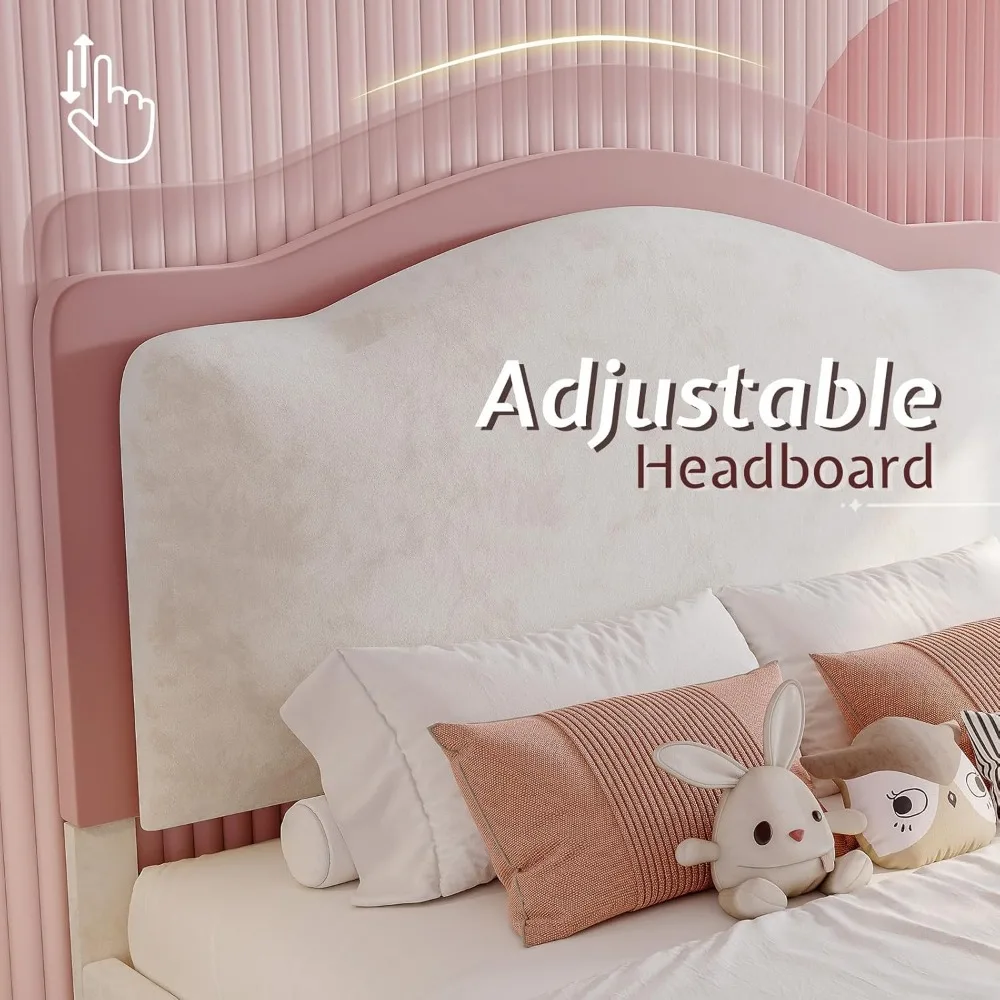 Molduras de cama dupla LED com gaveta de armazenamento, cama de plataforma estofada com cabeceira ajustável, sem necessidade de molas