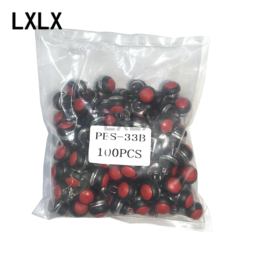 100pcs/pack PBS-33B Waterproof Self-Resetting Round Pushbutton Switch Non-Locking Black-White Yellow Orange Blue Green Red 12mm