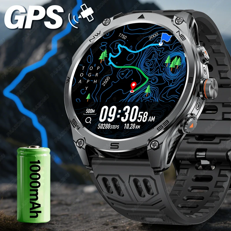 

2025 New GPS Sports Smart Watch Men LED Flashlight 1000Mah Battery IP68 Waterproof Fitness Trackr BT Call Smartwatch For Xiaomi