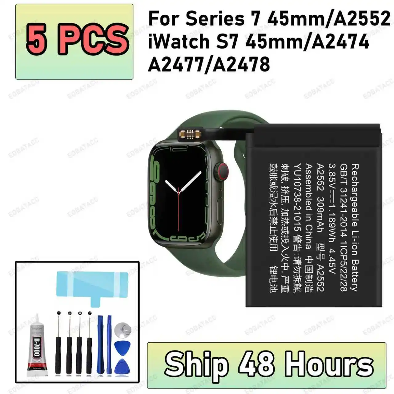 

100% New High Quanlity Li-ion Battery For Apple Watch Series 7 Bateries IWatch S7 45mm Watch Batteria Batteries+Free Tools