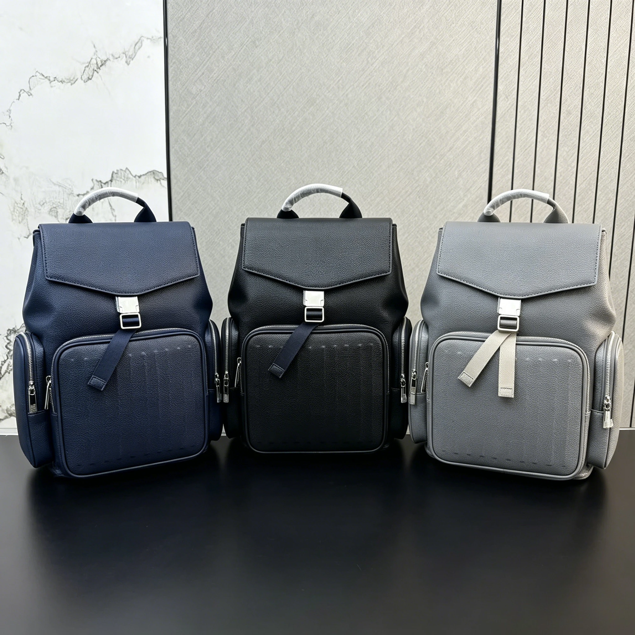 Solid Color Leather Waterproof Laptop Bag Casual Commuting Gifts Handbags High End Fashion Urban Men Business Travel Backpack