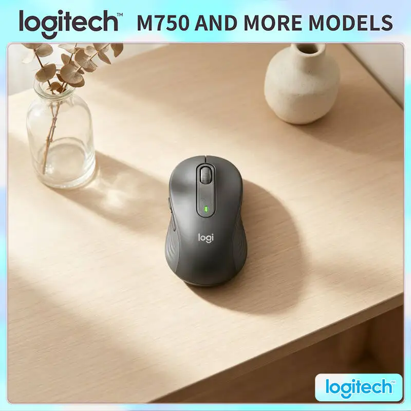 Ergonomic M750 Wireless Mouse - 4000 DPI, 90% Noise Reduction, SmartWheel, 10m Range, 20-Month Battery, PC Compatible