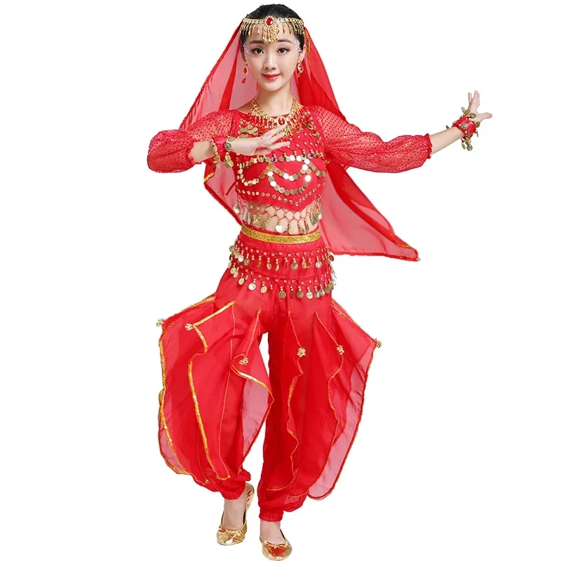 อินเดีย Belly Dance เสื้อผ้าสําหรับสาวเด็ก Bollywood เต้นรําชุดสาว Oriental อียิปต์เต้นรําเด็ก Belly เต้นรําเสื้อผ้า