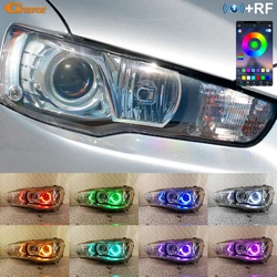 For Mitsubishi Lancer 10 X EVO Xenon Headlight BT App RF Remote Ultra Bright Multi Color RGB Hex LED Angel Eyes Kit Halo Rings