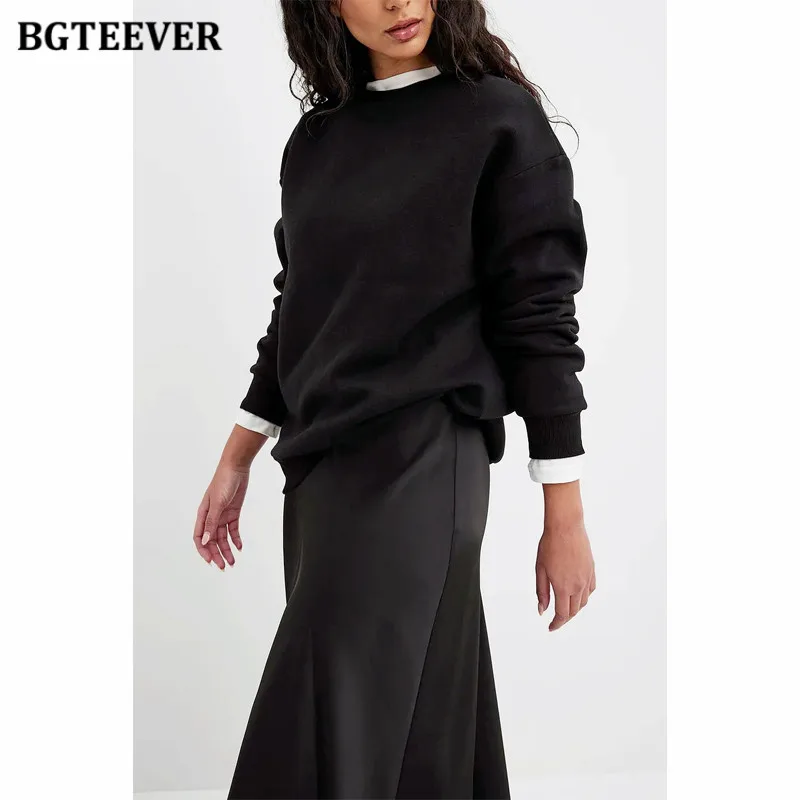 

BGTEEVER Autumn Winter Women Sweatshirts Casual O-neck Thicken Fleece Ladies Pullovers Female Cotton Hoodies Tops