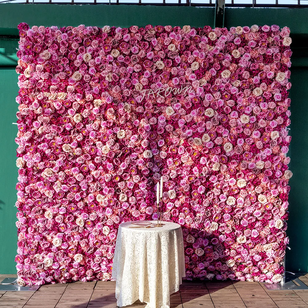 Customized 9ft Pink Purple Series Rose Peony 5D Cloth Flower Wall for Event Party Decor Outdoor Party Stage Backdrop Decoration