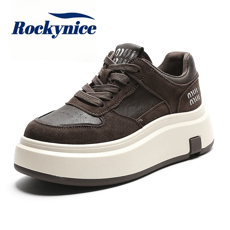 Women Skateboarding Shoes New 2026 Spring Autumn Casual Thick Bottom Sneakers Non Slip Genuine Leather Walking Sports Dad Shoes