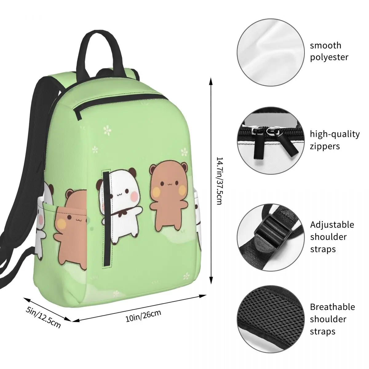 Panda Brownie Bear Mochi Cats  Backpack Student BookBag Boys Girls School Bag Laptop Shoulder Bags Men Women
