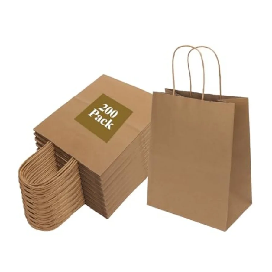 Pack 8x4.75x10 Inch Medium Brown Paper Bags with Handles Bulk Kraft Paper Gift Bags for Birthday Party Favors Grocery Retail Sh